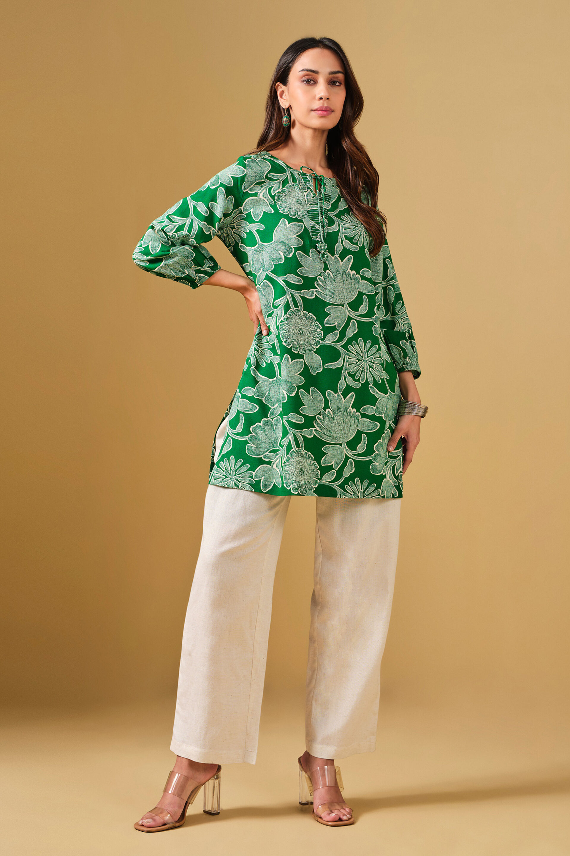 Floral Green Viscose Tunic, Green, image 2